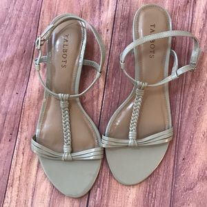 Talbots Taupe Patent Braided T-Strap Sandals 8.5M